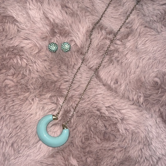 Light turquoise necklace & matching stud crystal earrings set womens jewelry​ - Picture 4 of 4